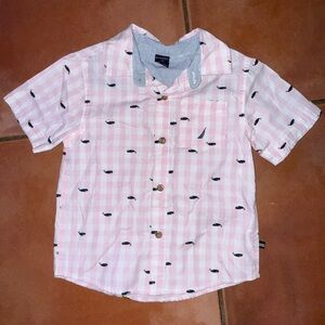 Nautica Pink Gingham Kids Shirt with Whale Design